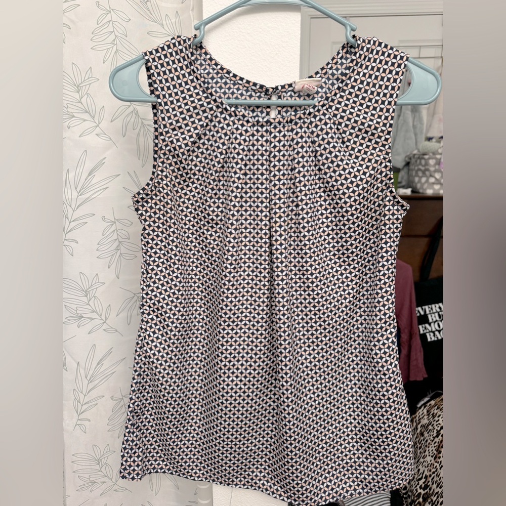 Merona Blue Pink White Sleeveless Abstract Blouse